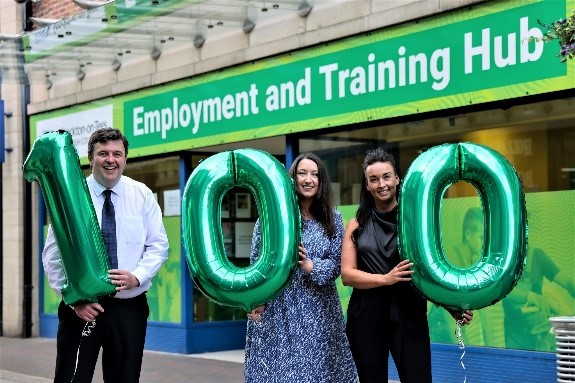 the hub team celebrating 100 people into jobs July 2022